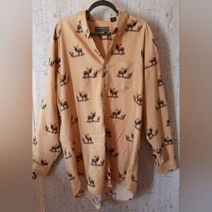 Roper Range Gear Deer Print Button Up Shirt Men's Size 2XL